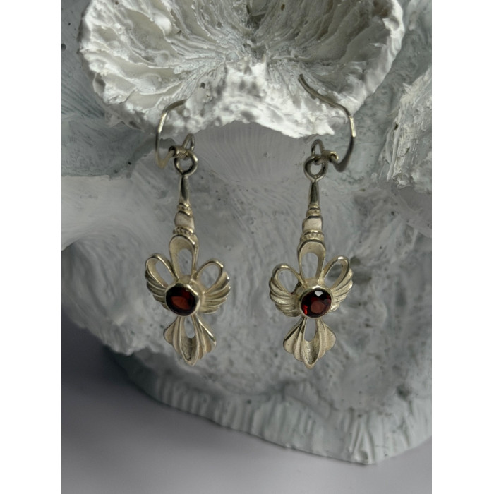 925 Sterling Silver Garnet Dangle Earrings