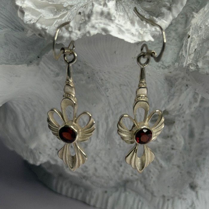 925 Sterling Silver Garnet Dangle Earrings