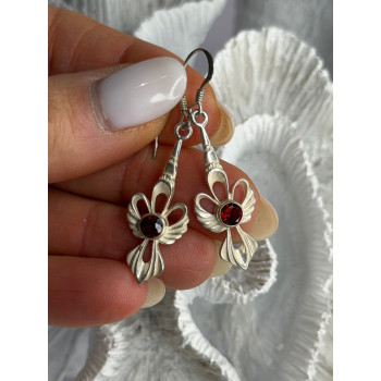 925 Sterling Silver Garnet Dangle Earrings