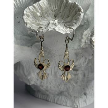 925 Sterling Silver Garnet Dangle Earrings