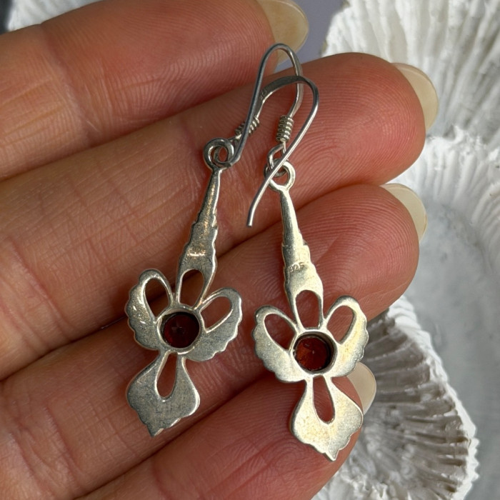 925 Sterling Silver Garnet Dangle Earrings