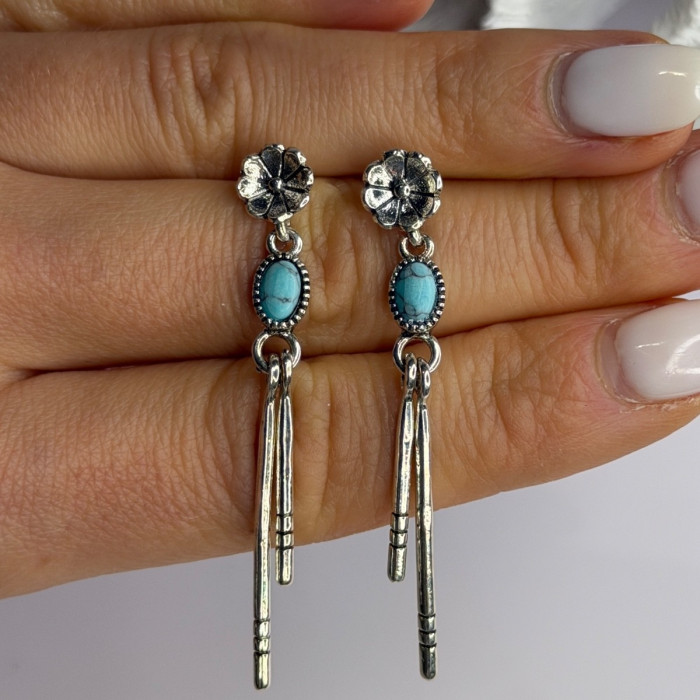 Vintage 925 Sterling Silver Turquoise Earrings