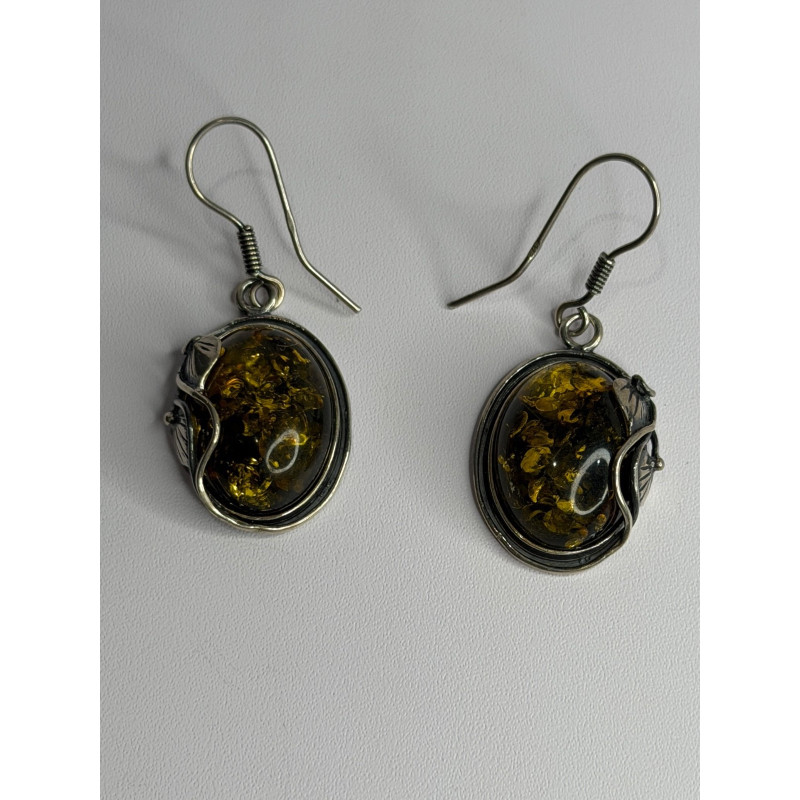 Vintage 925 Sterling Silver Amber Earrings