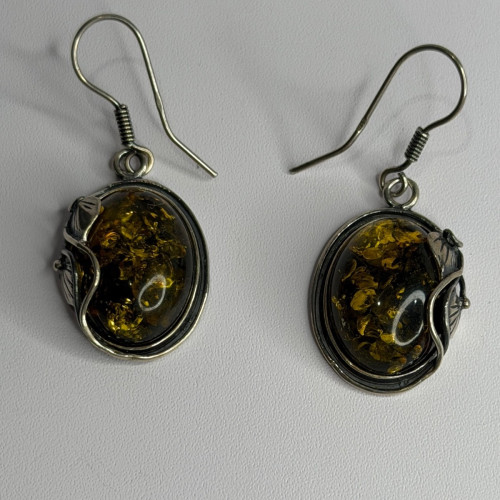 Vintage 925 Sterling Silver Amber Earrings
