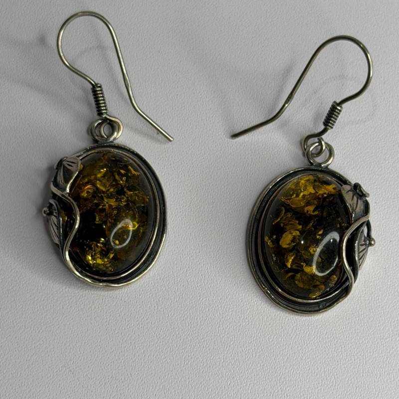 Vintage 925 Sterling Silver Amber Earrings