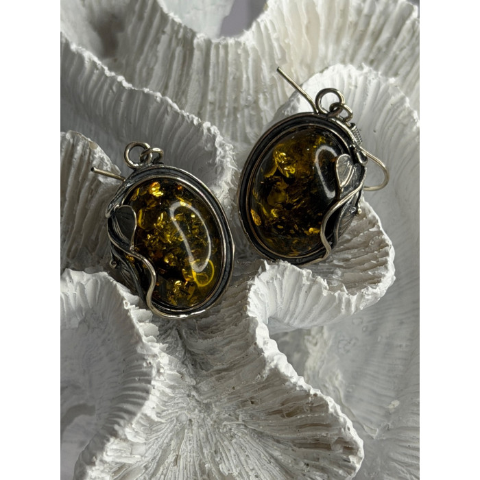 Vintage 925 Sterling Silver Amber Earrings