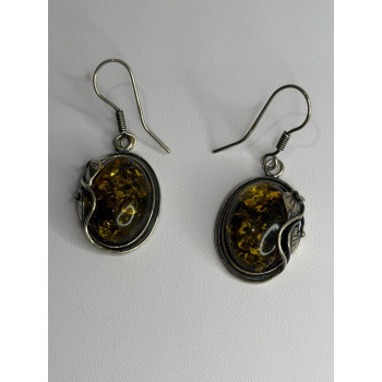 Vintage 925 Sterling Silver Amber Earrings