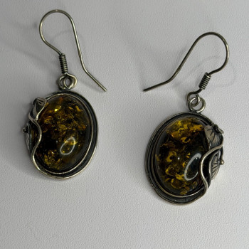 Vintage 925 Sterling Silver Amber Earrings
