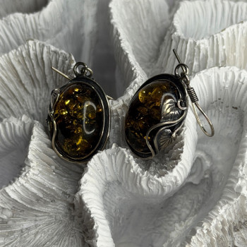 Vintage 925 Sterling Silver Amber Earrings