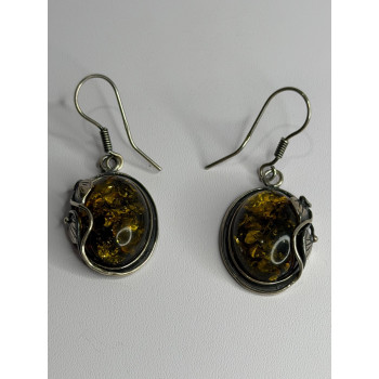Vintage 925 Sterling Silver Amber Earrings