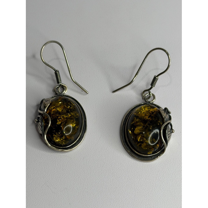 Vintage 925 Sterling Silver Amber Earrings