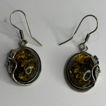 Vintage 925 Sterling Silver Amber Earrings