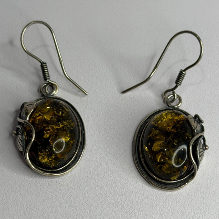 Vintage 925 Sterling Silver Amber Earrings