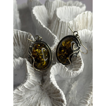 Vintage 925 Sterling Silver Amber Earrings