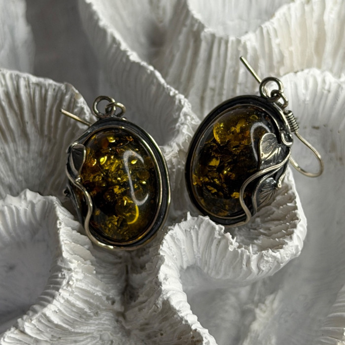 Vintage 925 Sterling Silver Amber Earrings