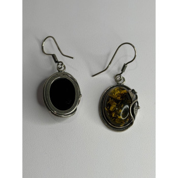 Vintage 925 Sterling Silver Amber Earrings