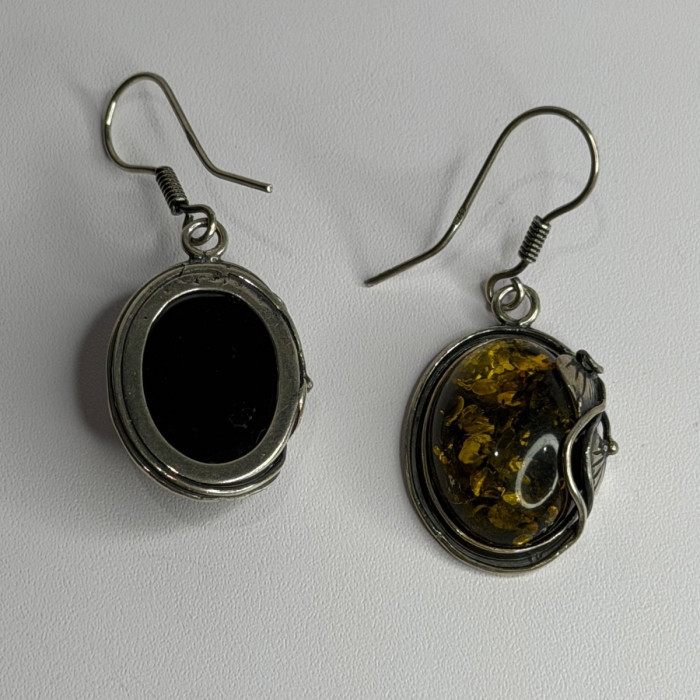 Vintage 925 Sterling Silver Amber Earrings