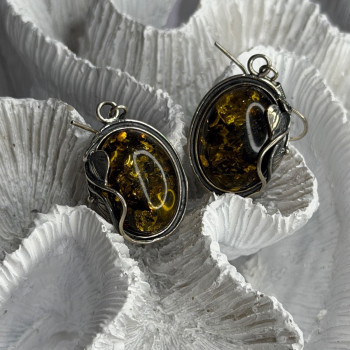 Vintage 925 Sterling Silver Amber Earrings