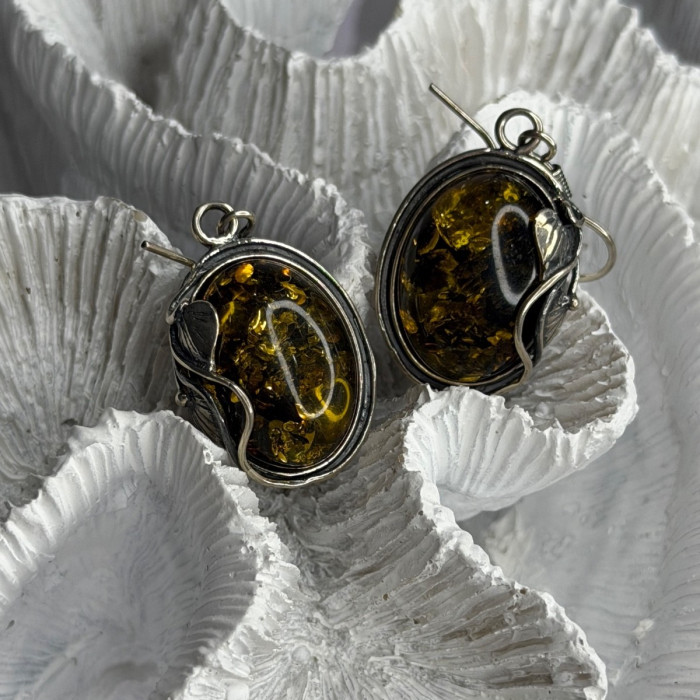 Vintage 925 Sterling Silver Amber Earrings