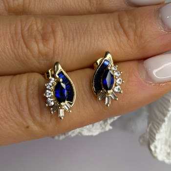 925 Sterling Silver Gold Plated Blue & White Sapphire Earrings