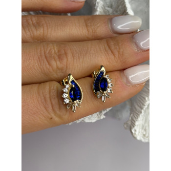 925 Sterling Silver Gold Plated Blue & White Sapphire Earrings
