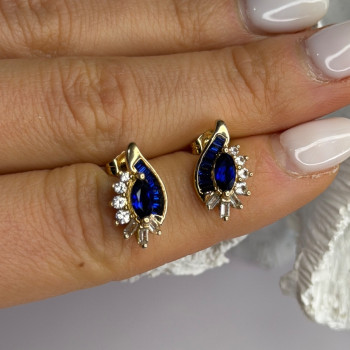 925 Sterling Silver Gold Plated Blue & White Sapphire Earrings