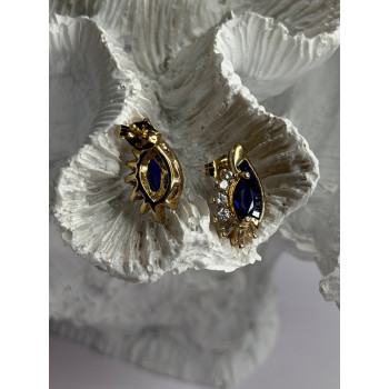 925 Sterling Silver Gold Plated Blue & White Sapphire Earrings