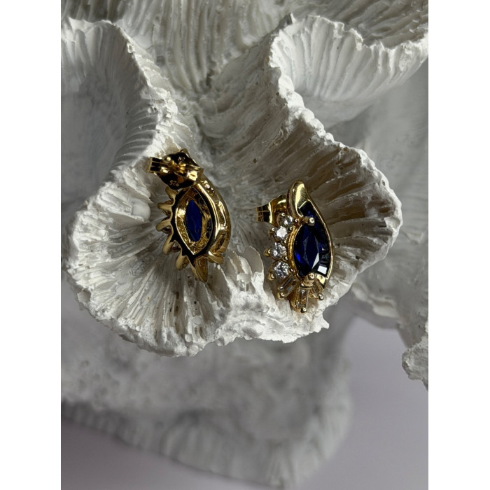 925 Sterling Silver Gold Plated Blue & White Sapphire Earrings