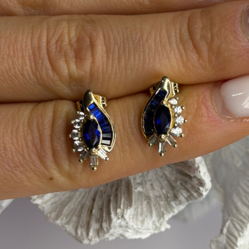 925 Sterling Silver Gold Plated Blue & White Sapphire Earrings
