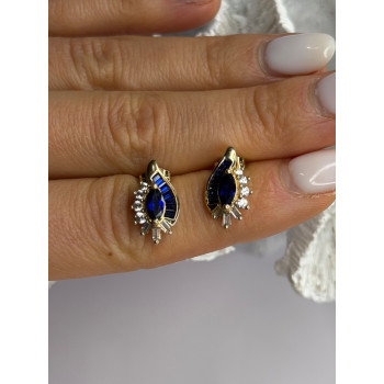 925 Sterling Silver Gold Plated Blue & White Sapphire Earrings