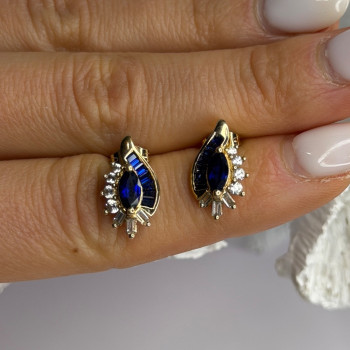 925 Sterling Silver Gold Plated Blue & White Sapphire Earrings