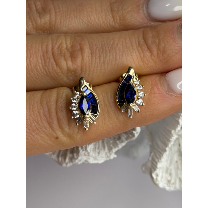 925 Sterling Silver Gold Plated Blue & White Sapphire Earrings