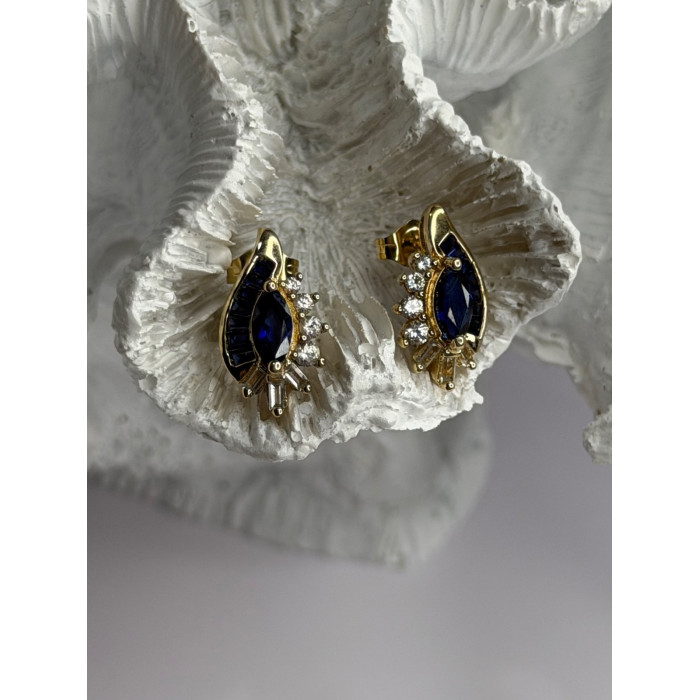 925 Sterling Silver Gold Plated Blue & White Sapphire Earrings