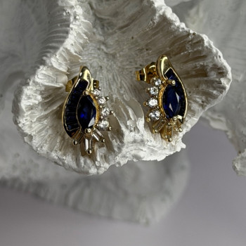 925 Sterling Silver Gold Plated Blue & White Sapphire Earrings