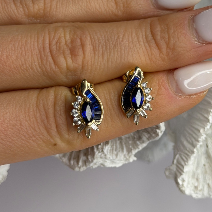 925 Sterling Silver Gold Plated Blue & White Sapphire Earrings