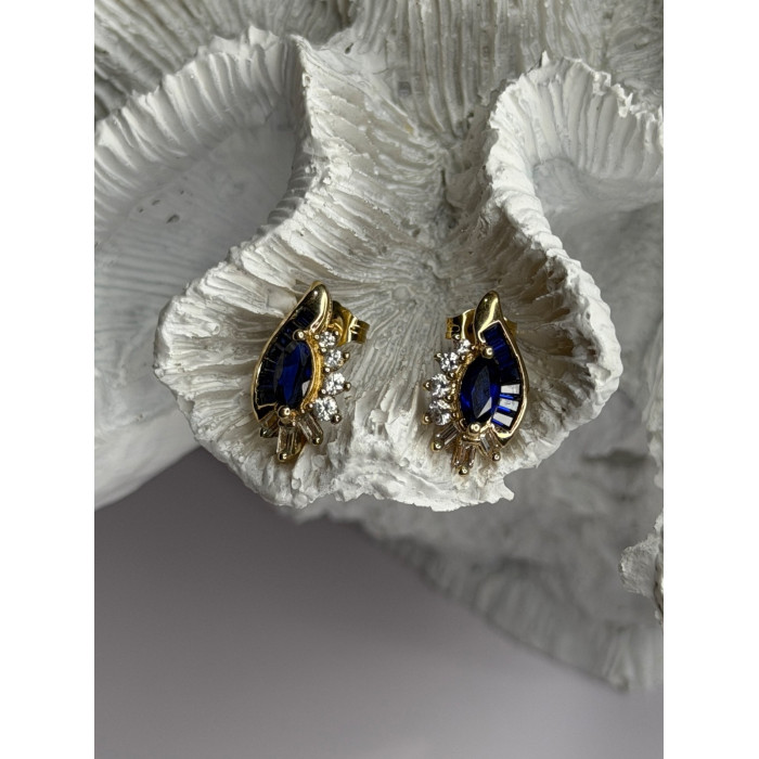 925 Sterling Silver Gold Plated Blue & White Sapphire Earrings
