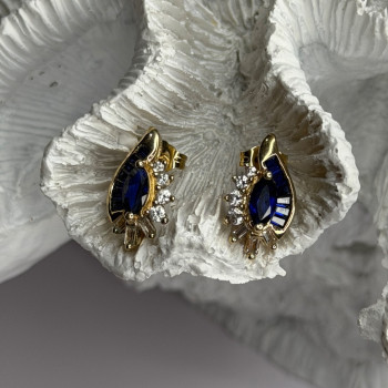 925 Sterling Silver Gold Plated Blue & White Sapphire Earrings