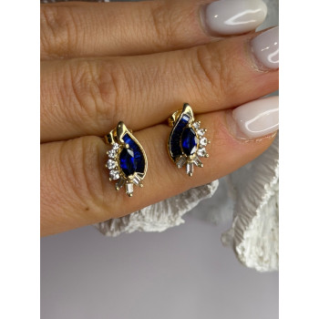 925 Sterling Silver Gold Plated Blue & White Sapphire Earrings
