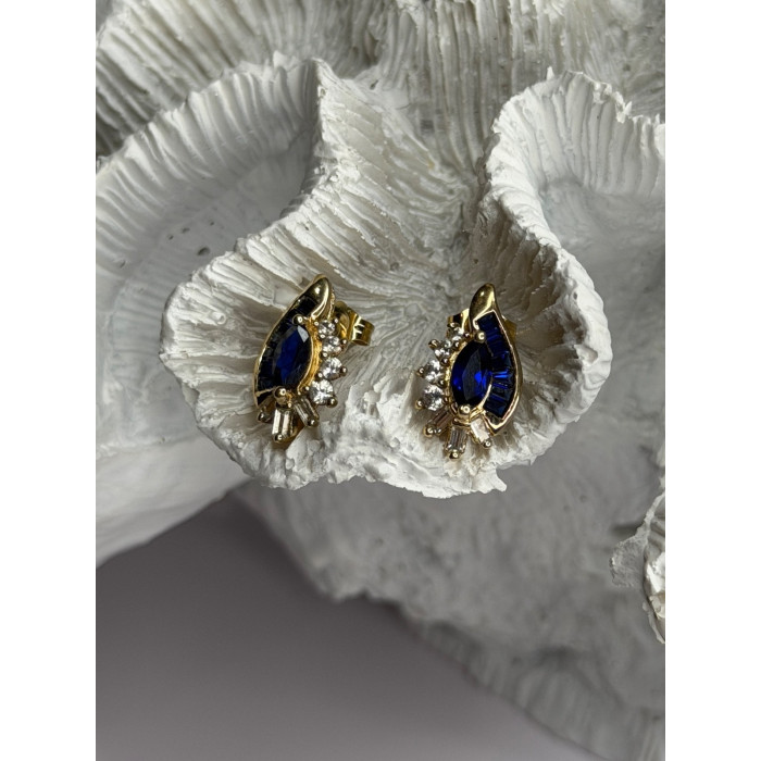 925 Sterling Silver Gold Plated Blue & White Sapphire Earrings
