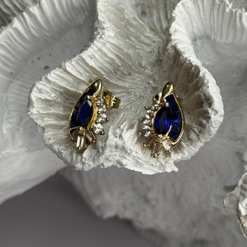 925 Sterling Silver Gold Plated Blue & White Sapphire Earrings