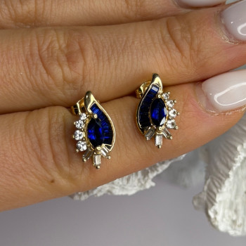 925 Sterling Silver Gold Plated Blue & White Sapphire Earrings