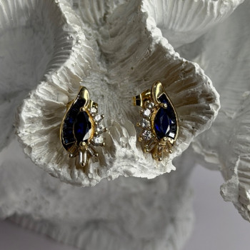 925 Sterling Silver Gold Plated Blue & White Sapphire Earrings