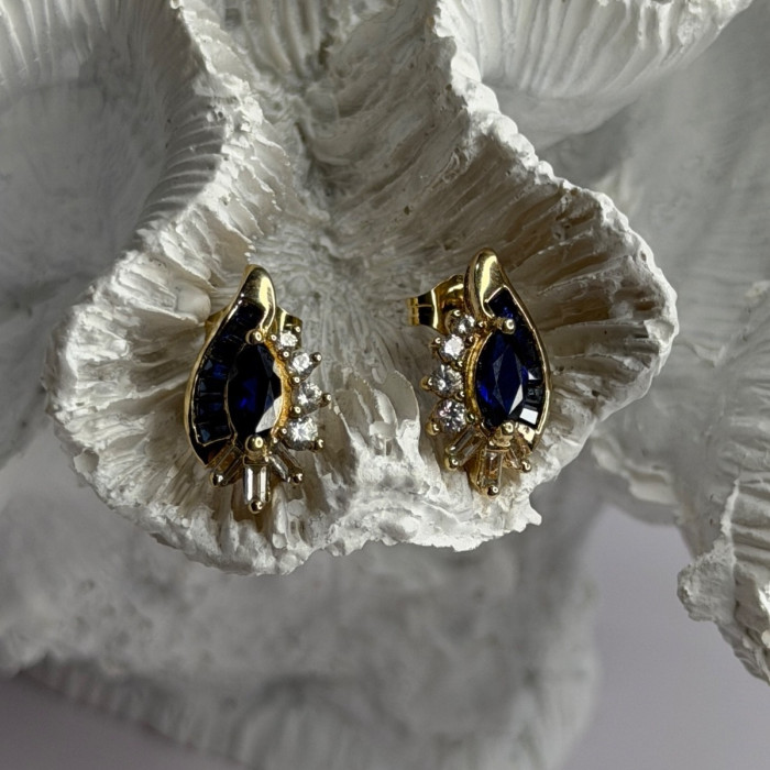 925 Sterling Silver Gold Plated Blue & White Sapphire Earrings