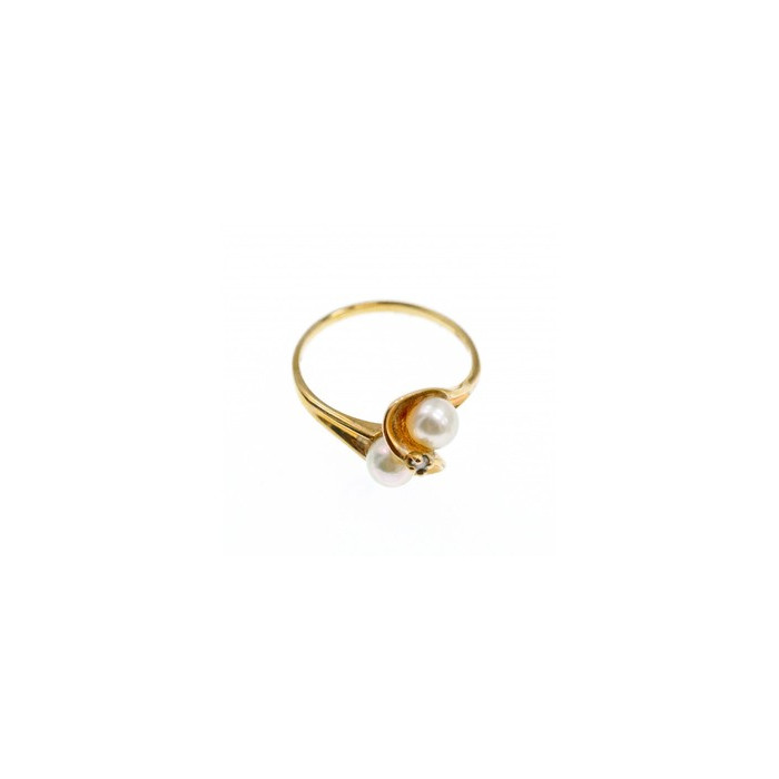 10K YELLOW GOLD PEARLS & DIAMOND RING SIZE 6.75