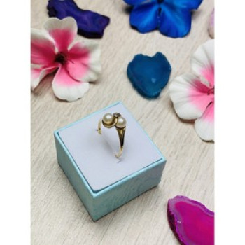 10K Yellow Gold Pearls & Diamond Ring Size 6.75