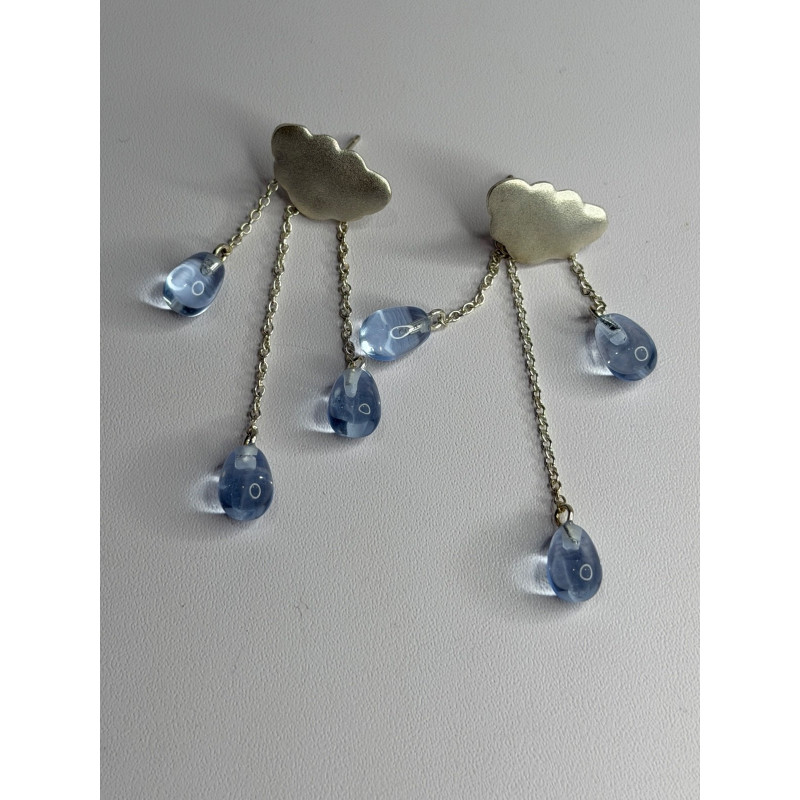 Cloud Tassel Raindrops 925 Sterling Silver Blue Crystal Earrings