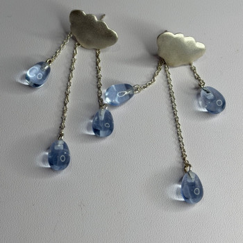 Cloud Tassel Raindrops 925 Sterling Silver Blue Crystal Earrings