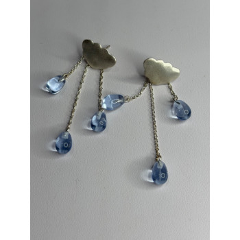 Cloud Tassel Raindrops 925 Sterling Silver Blue Crystal Earrings