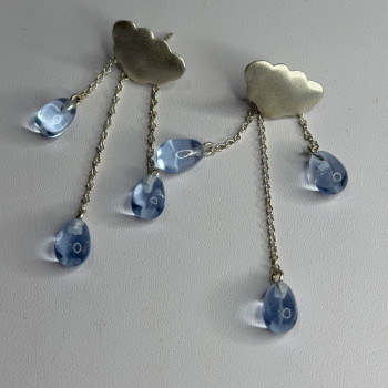 Cloud Tassel Raindrops 925 Sterling Silver Blue Crystal Earrings