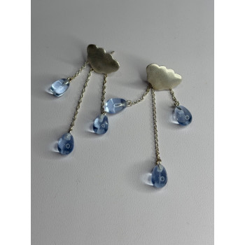 Cloud Tassel Raindrops 925 Sterling Silver Blue Crystal Earrings